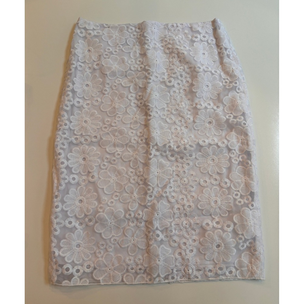 Metaphor White Floral Eyelet Lace Pencil Skirt High Waisted Size 4 Chic Feminine
